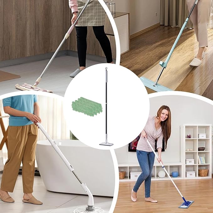 Dust Mop360-Degree Rotating Head Cleaning ToolFlat Floor Mop with 2 Reusable Pads | for Kitchen Home Tile Laminate Apartment Bathroom Corridor