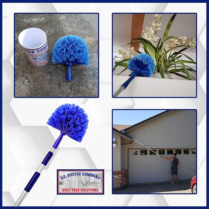 Ceiling Fan Duster Cobweb Duster Extendable Reach 20 feet | 3-Stage Aluminum Telescoping Pole | Extends for High Ceiling Duster | Long Handle Plus 2 Duster Heads