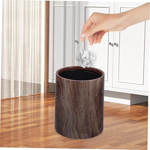 Happyyami Large Kitchen Trash Can Vintage Wood Grain Garbage Can Touchless Bathroom Waste Basket 35l Capacity