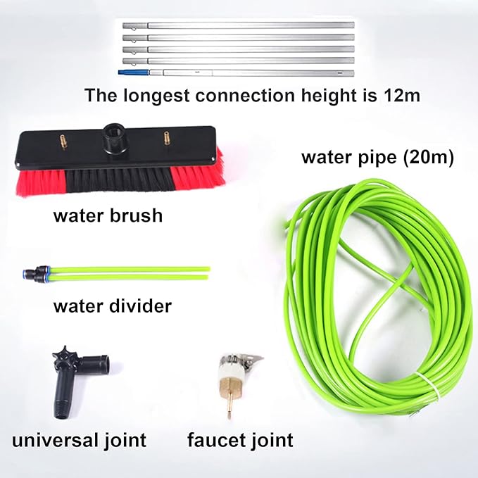 Solar Cleaning Brush Cleaning Kit Portable Window Cleaning Brush Water Fed Pole Window Cleaning System/50Cm Brush Head/8M Rod