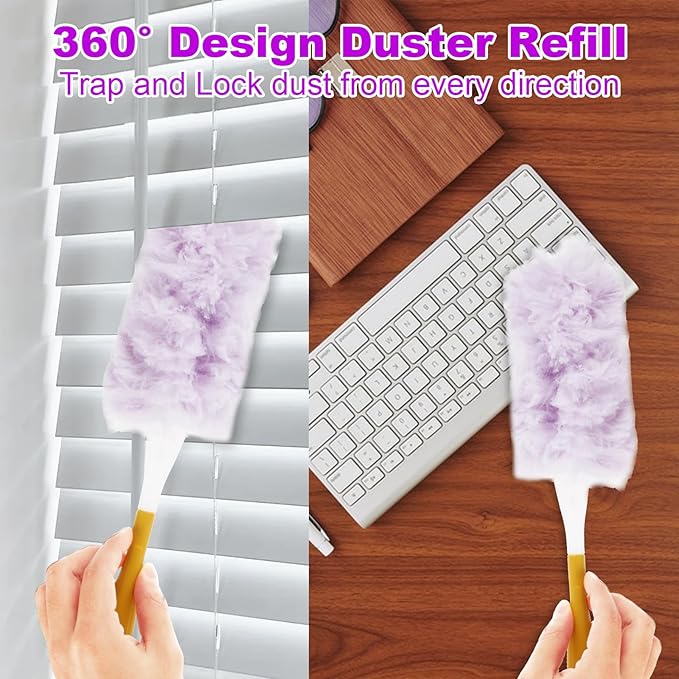 50 Count 360 Heavy Duty Duster Refills Bulk Compatible with Swiffer Dusting Refills with 1 Handle Multi Surface Disposable Dusters Refill for Cleaning (Purple)