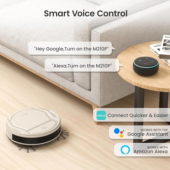 Lefant Robot Vacuum Slim Quiet 3 Adjustable Strong Suction Levels Robot Vacuum Cleaner Ideal for Pet Hair Hard Floor and Daily Cleaning WiFi/App/Alexa/iWatch Control M210 Pro