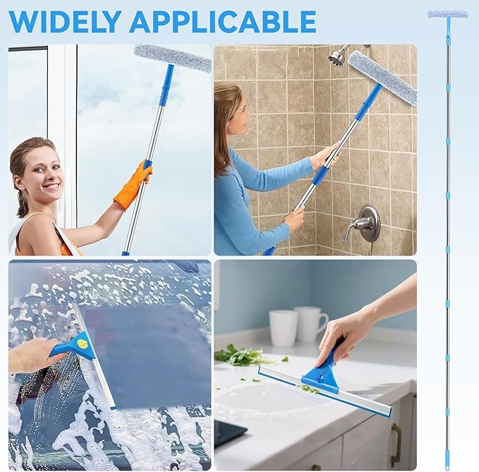 Window Cleaning Kit 10Ft Window Squeegee with Extension Pole Window Washing Kit Squeegee for Window Cleaning Window Cleaner Tool for Indoor Outdoor High Windows Glass