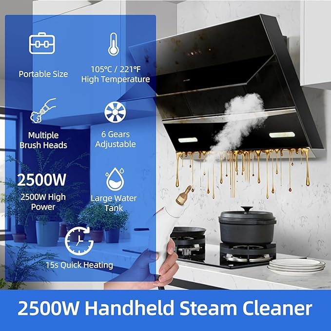 Handheld Steam Cleaner - 15s Fast Heating 1100ml Portable Machine with 3 Brush Heads for Home Car Detailing Kitchen Bathroom and Tile Cleaning - Efficient Pressurized Steam Solution in Green