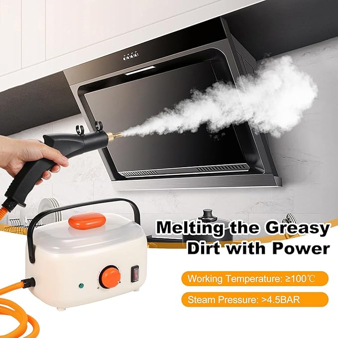 High Temperature and High Pressure Steam Cleaner Automatic Water Absorption Handheld Steam Machine for Interior Decoration Car Kitchen CarpetOff-White