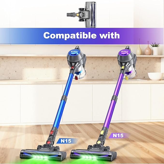N15 Motorized Brush Flexible Floor Brush Head with Green LED Headlights Suit N15 Cordless Vacuum Cleaner(Purple)
