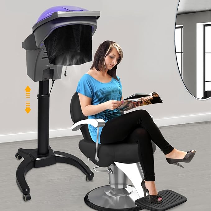 Ultrasonic Ozone Hair Steamer Micro Mist Salon Styling Floor Hair Steamer Rolling Salon Ozone Hair Care SPA Steamer Oil Treatment with Rolling Floor Stand Base 7 Light (US Stock)