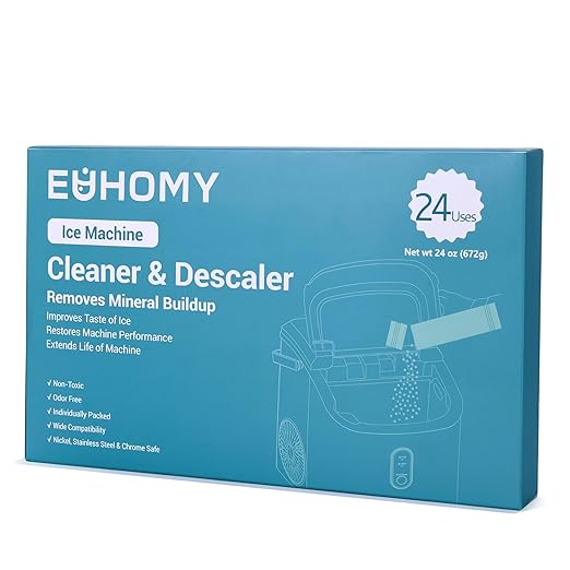 EUHOMY Ice Maker Cleaner &amp Descaler | 24 Use &amp Individually Packed | Ice Machine Cleaner with Organic Citric Acid Descaling Powder Ideal for All Brands