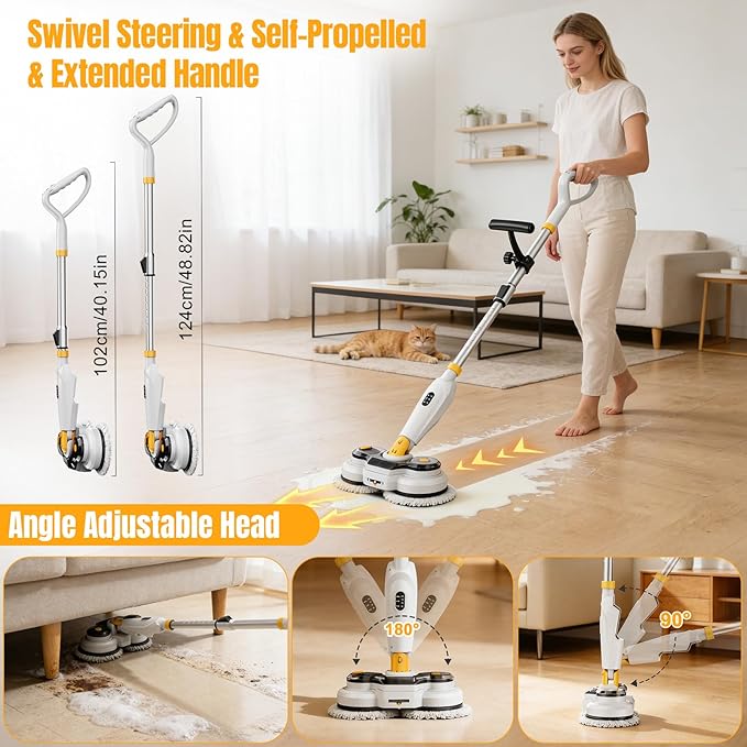 Cordless Electric Mop for Dewalt 20V Battery (NO Battery) 2 in 1 Automatic Spin Mop &amp Electric Floor Scrubber Machine with LED Light &amp Water Spray 800 RPM Rotating Electric Mops for Floor Cl