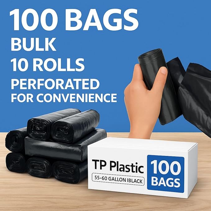 40–45 Gallon Trash Bags 40 x 46 Inch – 1.5 Mil Heavy Duty Black Garbage Bags 100 Count – Large Can Liners for Commercial Contractor and Cleanup Use
