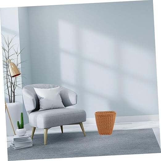 Multi-Functional Woven Storage Basket Rustic Rattan Wastebasket for Bedroom Living Room and Office Decorative Sundries Organizer for Compact Spaces