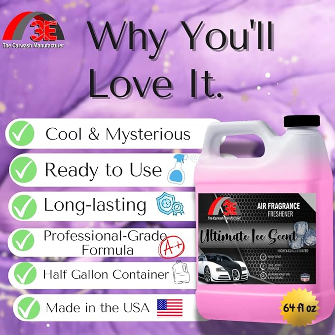 3E Ultimate Ice Air Freshener &amp Odor Eliminator - All-Natural Deodorizer Ready-to-Use Fragrance for Cars Trucks SUVs RVs &amp More - 64 fl oz (Half Gallon)- Made in the USA