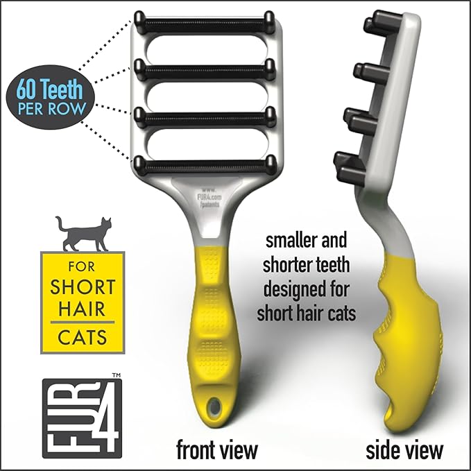 FUR4 deShedding Cat Brush for Short Hair Cats – Pet Hair Brush with 4 Carbon Fiber Edges – deShedding Tool Removes Loose Fur – Gentle &amp Effective Cat Grooming Brush for Shedding