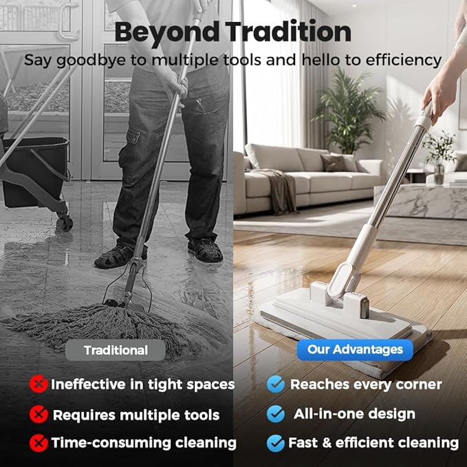 2026 New Disposable Dust Mini Mop with 10 Reusable Cloths 53'' Disposable Dust Mop Convenient Cloth Changing Mini Mop Handle Wet and Dry Flat Mopping for Multi Surface Floor Cleaning (43’‘+10Cloths)