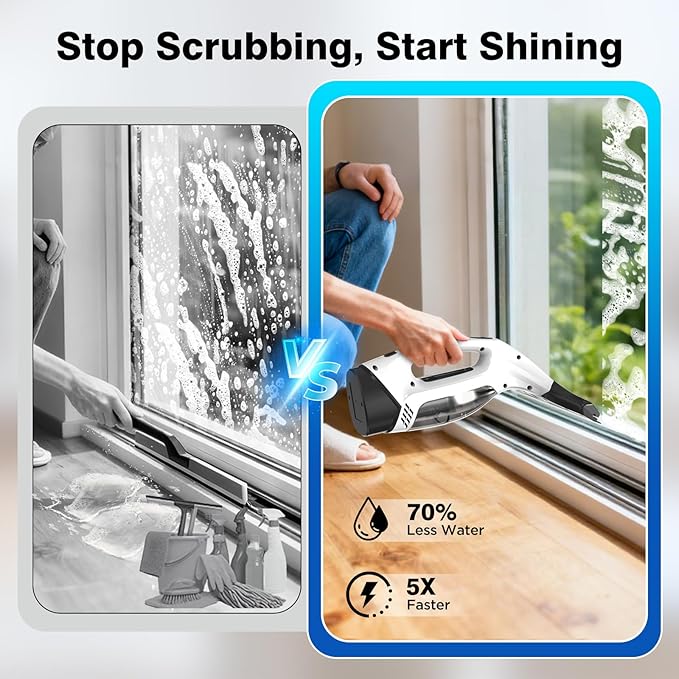 Window Vacuum Squeegee Cordless Electric Window Cleaner Tool with &amp Water Collection Tank Cleaning Kit Shower Squeegee for Glass Doors Windows Mirrors Car