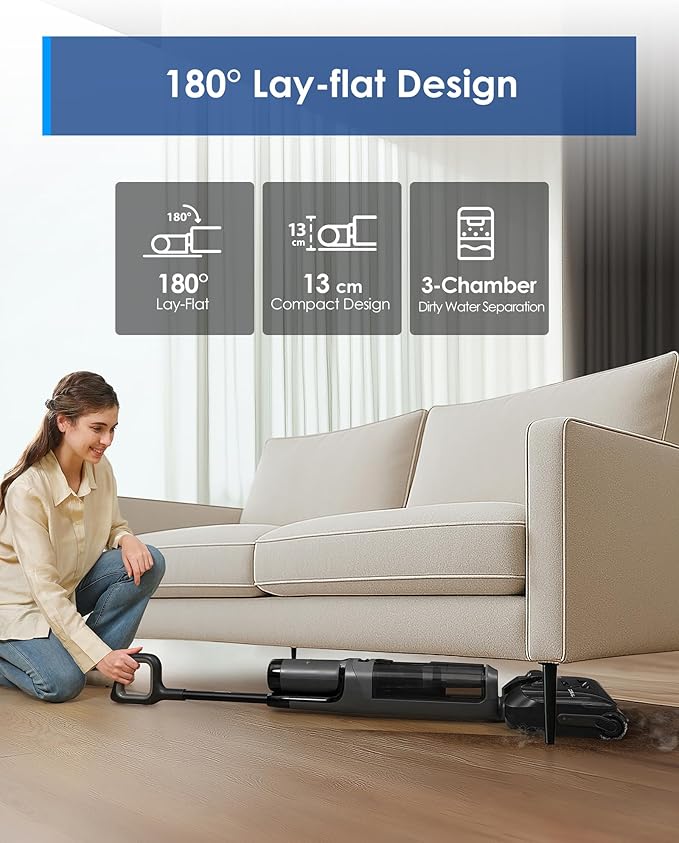 Tineco Floor ONE i6 Stretch Wet Dry Vacuum Cleaner Vacuum &amp Mop All in One 20kpa Powerful Suction Up to 40 Minutes Runtime 180° Lay-Flat Anti-Tangle Design Full-Path Self-Cleaning&amp185℉ F