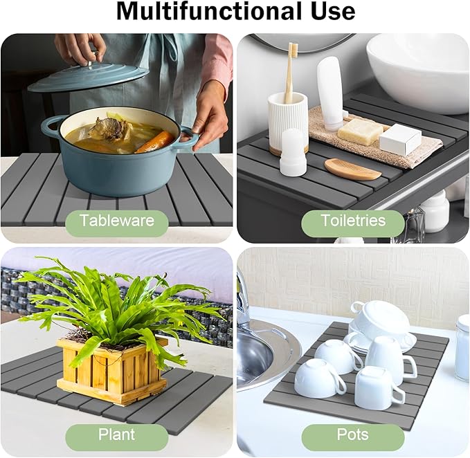 Stone Dish Drying Mat for Kitchen Counter24(L)×16(W) Collapsible Fast-Drying Diatomaceous Earth Mats with Towel Sanding ToolVersatile Stone Drying Mats for Cups Dishes Bottles