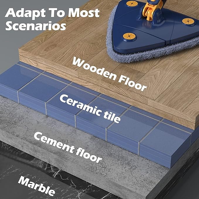 360°Rotating Adjustable Cleaning Mop Triangle Cleaning Mop with Automatic Water Squeezing Telescopic Rotating for Walls Windows (A) 1PCS 12027(P)