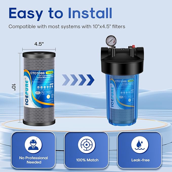 ICEPURE 10X4.51 Microns Whole House Sediment Activated Carbon Water Filter Compatible with Dupont WFHDC8001EP SeriesEPM SeriesCB-BB-10 GE FXHTC GXWH40L GXWH35F GNWH38S CTO10BB1PACK