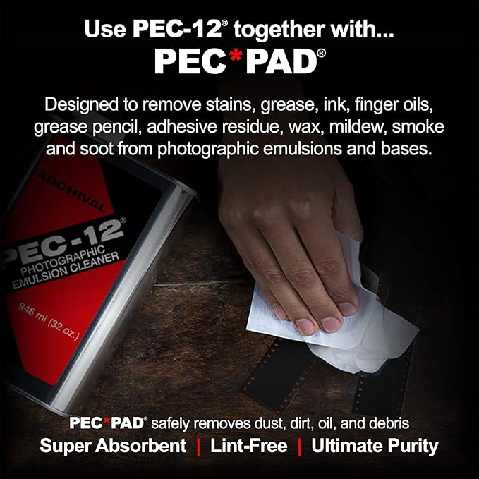 PEC-12 Photographic Emulsion Cleaner - Remove Non-Water Based Stains Grease &amp Ink from Emulsions and Bases - For Cleaning 35mm Film Photo Negative B&ampW Slide (32oz)