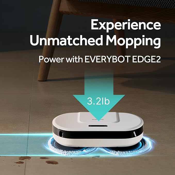 EVERYBOT EDEG2 Robot Mop Cleaner for Hard Floors Dual Spin Powerful Mopping Removes Dust &amp Stains Quiet Fast Cleaning Slim Design for Under Furniture Remote Control Included (No Wi-Fi/APP)
