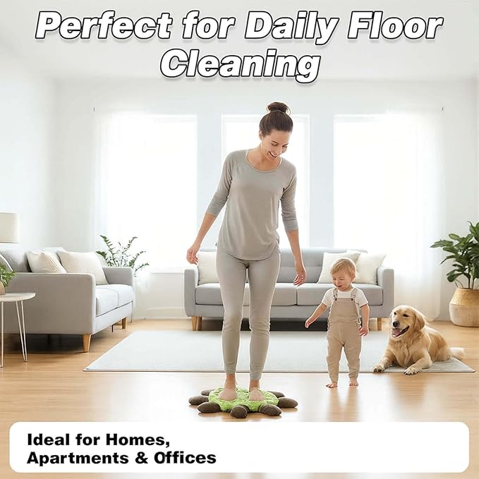 Floor Turtle Foot Mop – Cute Turtle-Shaped Foot Mop Pad with Double-Sided Microfiber Hands-Free Floor Cleaning for Hair Pickup Washable Reusable Pad for Home and Office Floors (Green *3)