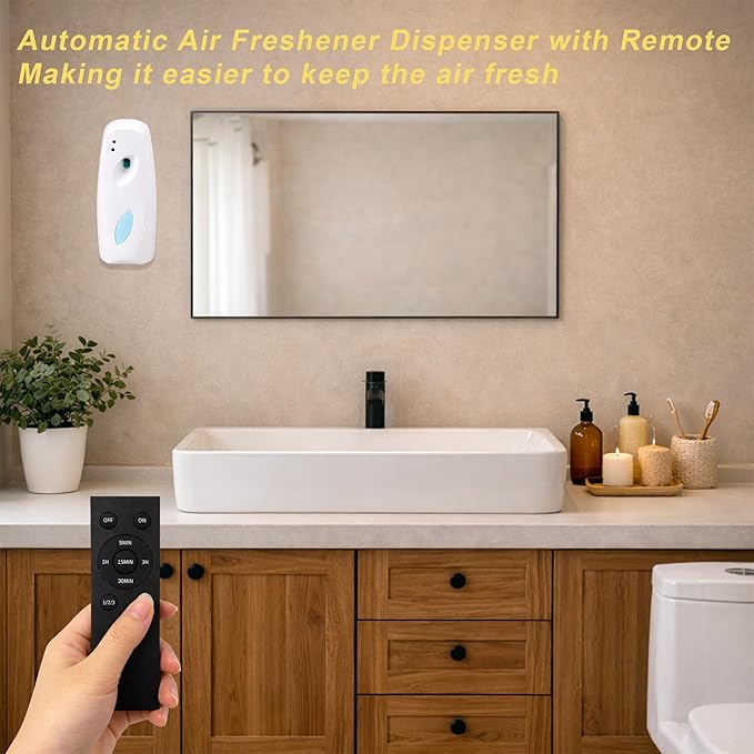 (2-pack) Automatic Air Freshener Spray Dispenser Wall Mounted or Freestanding Sprayer Holder Multiple Time Settings Commercial and Hotel Bathroom Office etc (White BT)
