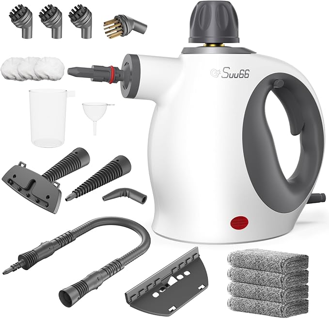 Handheld Steam Cleaner with Safety Lock 500mL Large Tank &amp 19PCS Accessories - Multi-Surface Deep Cleaning for Kitchen Bathroom Car Sofa - Removes Stubborn Grime Sanitizes Surfaces (White)