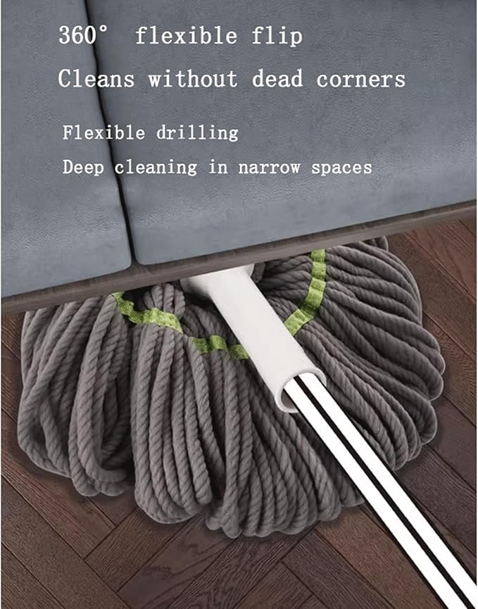 mop Self-Wringing Twist Mop for Floor Cleaning Long Handled Strong Absorbent Cotton Floor Mop Safe on All Floor Types Large Mop Head mops