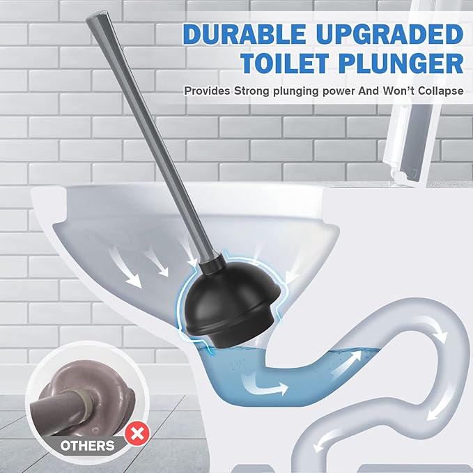 Toilet Plunger and Brush Bowl Brush and Heavy Duty Toilet Plunger Set with Ventilated Holder 2-in-1 Bathroom Cleaning Combo with Modern Caddy Stand for 5.7-inch Toilet Drain(Grey 2 Set)