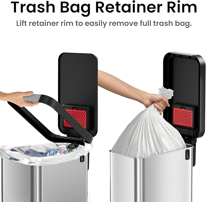 iTouchless SoftStep 13.2 Gallon Slim Step Pedal Trash Can with Odor Filter Elongated Stainless Steel Recycling Bin Space-Saving Garbage Trashcan 50 Liter Home Office Bedroom Livingroom Wastebasket