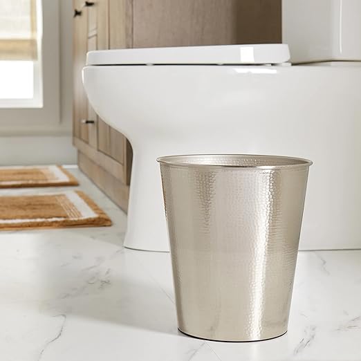 Wastebasket Trash Can Silver Hammered Finish - Open Design for Easy Access &amp Disposal Small Office/Home Bathroom Bedroom Garbage Bin