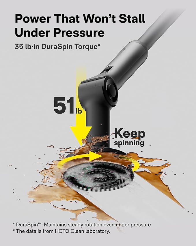 HOTO Flexi™ Cordless Electric Spin Scrubber Adjustable Angle Extendable Handle Smart Display IPX7 Waterproof Powerful Cleaning Scrubber with 8 Replaceable Brush Heads for Bathtub Bathroom Tile
