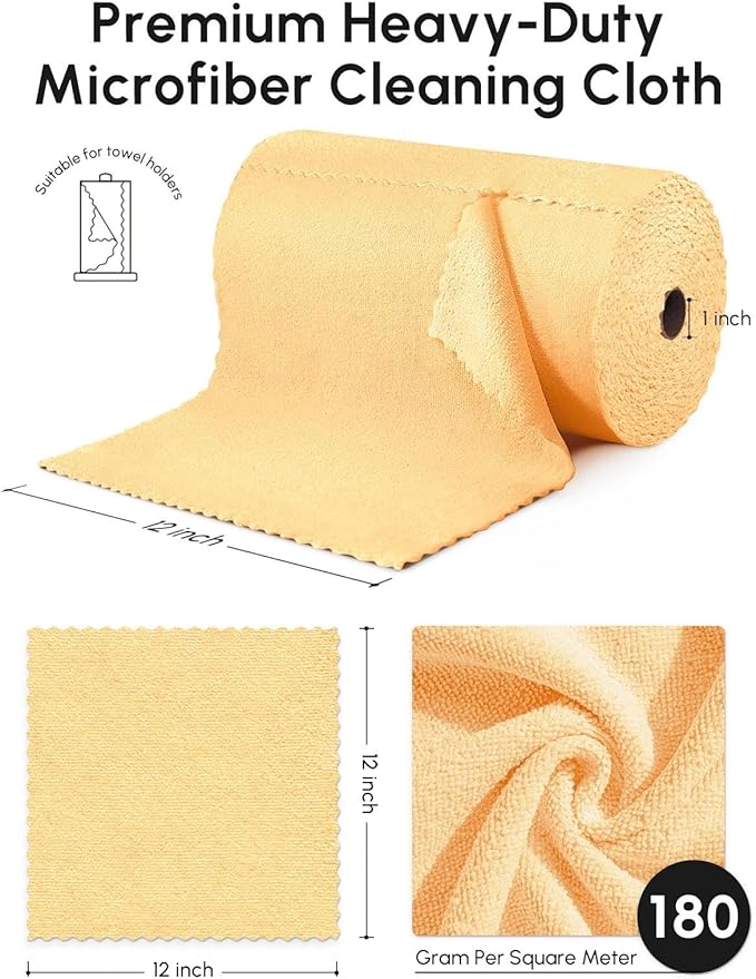 Microfiber Cleaning Cloths Roll 75 Pack Tear Away Microfiber Towels Roll 12 x 12 Lint Free Rags Reusable Cleaning Cloths Washable Scratch FreeUltra Absorbent Dish Rags(Orange)