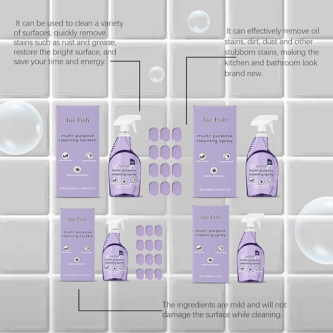 Multi-Purpose Cleaner For Kitchen Grease &amp Bathroom Stains - Surfactant Formula Removes Acidic Stains Preserves Original Color Easy To Use(2PCS)