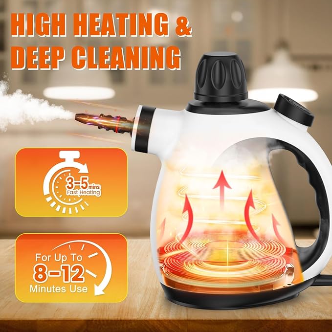 Handheld Steam Cleaner for Home - Pressurized Handheld Steamer for Cleaning with High Pressure Chemical-Free Multi-Purpose Portable Deep Steam Cleaner for Cleaning Windows Couch(White)