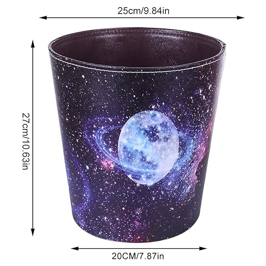 10L/2.64 Gallon PU Leather Trash Can Waterproof Decorative Paper Basket for Bedroom Living Room - Starry Sky