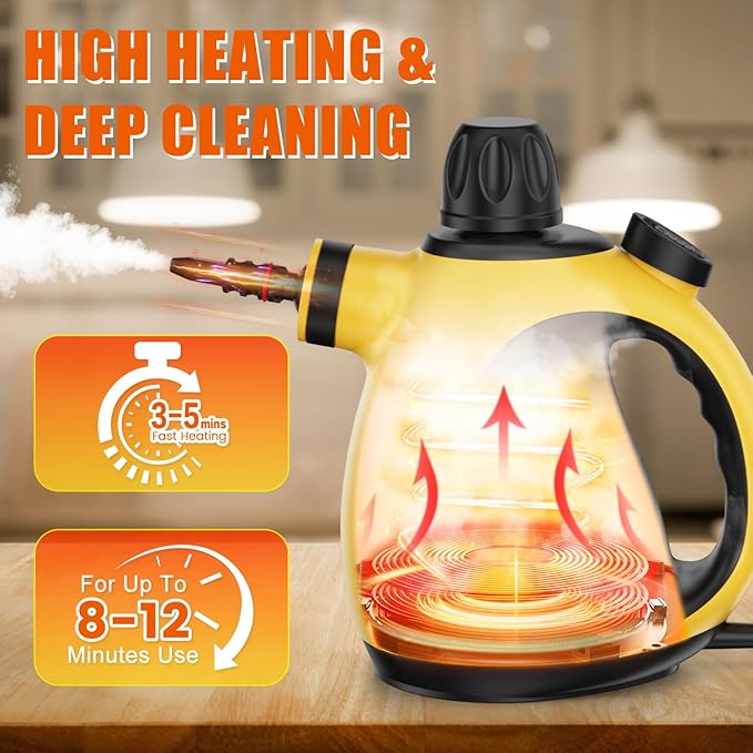 Handheld Steam Cleaner for Home - Pressurized Handheld Steamer for Cleaning with High Pressure Chemical-Free Multi-Purpose Portable Deep Steam Cleaner for Cleaning Windows Couch(Yellow)