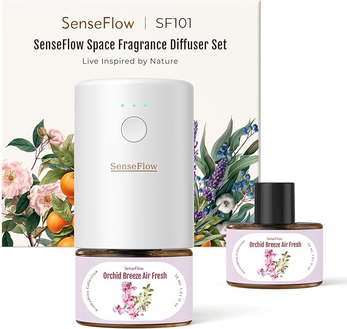 SF101 Pro Plug In Air Freshener Waterless Essential Oil Diffuser Non-Toxic Aroma Diffuser Adjustable 120-Day Natural Scent Mist Covers 1000 Sq Ft- Free 30ml Orchid Breeze Air Fresh