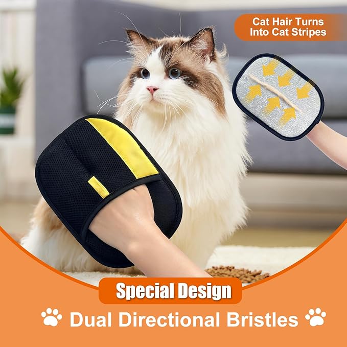 Electrostatic Gloves for Pet Hair Removal: Upgraded 2PCS Animal Fur Removal Tool for Dogs&ampCats Efficient Reusable Pet Hair Remover for Couch Carpet Car Seat Clothing Quick Clean (2 pcs-Black)