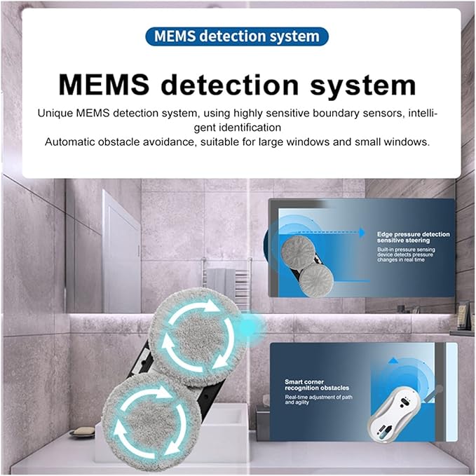 Smart Glass Cleaning Robotic Smart Water Spray Window Cleaner Robot Frame Recognition High Suction Anti-Drop Glass Window Cleaner for Windows Tiles Bathrooms(