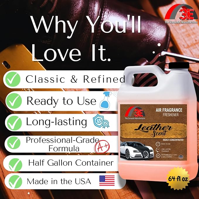 Premium Car Air Freshener with Leather Scent Highly Concentrated Long-Lasting Fragrance Just Like New Scent for Cars Trucks SUVs RVs &amp More 64 fl oz (Half Gallon)