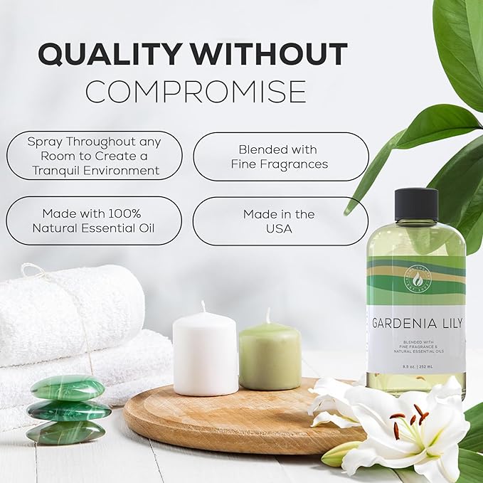 Aroma Country Gardenia Lily Diffuser Oil - Luxury Essential Oils for Diffuser Refill &amp Air Freshener Room Spray - Long-Lasting &amp Natural Home Fragrance Scented Oil for Diffusers (8.5 Fl. oz)