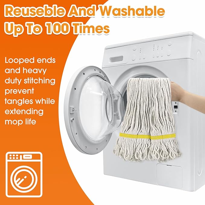 6 Pack Heavy Loop End Cotton String Mop Head Heavy Duty Mop Head Commercial Refills Mop Head Replacement for Home Industrial Commercial Floor Cleaning(White Yellow)