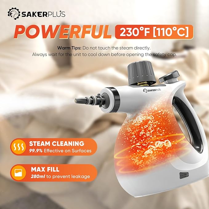 Steam Disinfection Cleaner Handheld Pressurized Steamer with 9-Piece Accessories for Multi-Surface Cleaning Natural Sanitization for Kitchen Floor (1 x Steam Cleaner Kit + 4 Fiber Cloths)