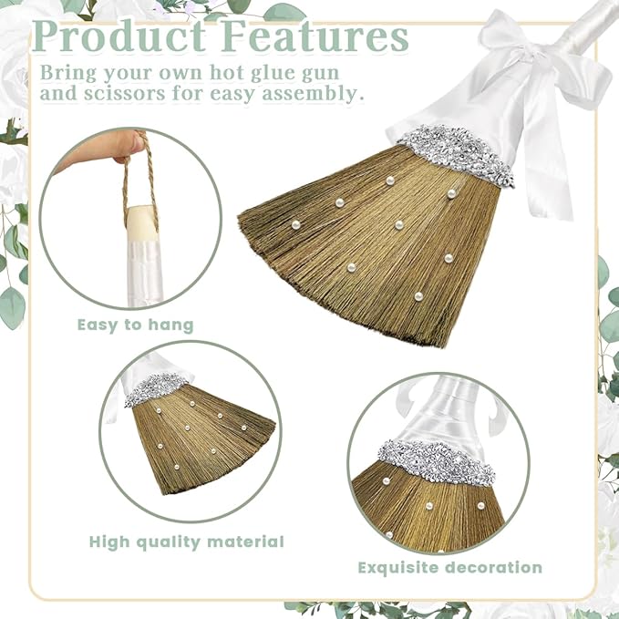Wedding Brooms for Jumping CeremonyWhite Whisk Broom Wedding Broom with White Ribbon and Faux PearlsWhisk Broom Jumping The Brooms for Wedding DIY Wedding Ceremony Crafts