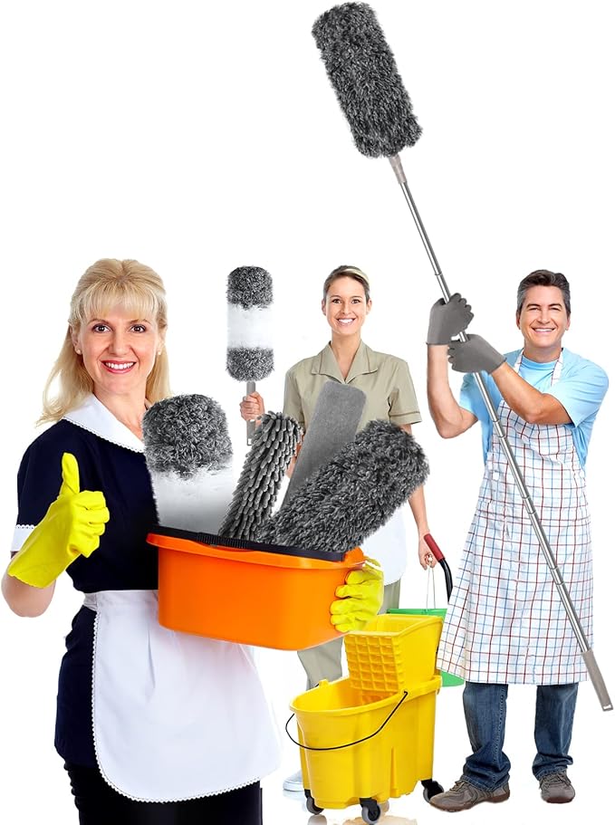 Microfiber Feather Duster with Extension Pole 30 to 100 inches ReusableBendable Washable Dusters for Cleaning Ceiling Fan High Ceiling Blinds Furniture &amp Cars 12PCS