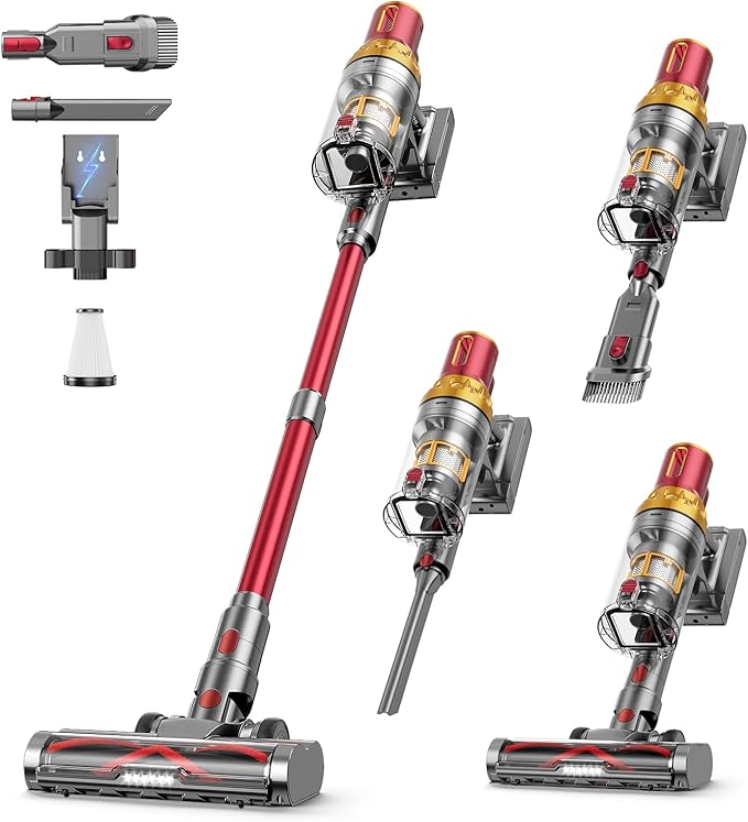 Cordless Vacuum Cleaner 580W 48Kpa 65Mins Vacuum Cleaner for Home Stand-Free Stick Vacuum OLED Display Auto Scrap Dust Tech Lightweight Anti-Tangle Vacuum Cordless for Woodfloor Carpet Pet Hair