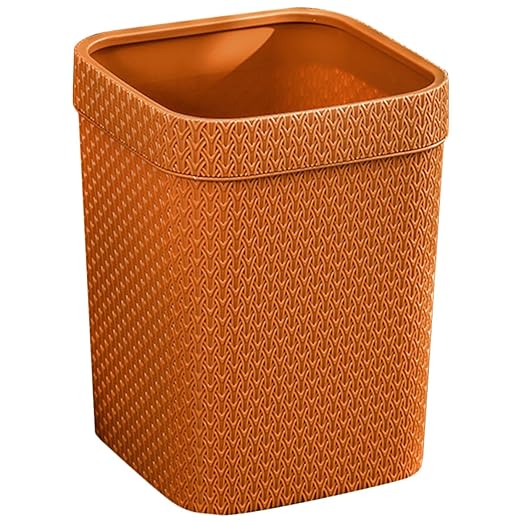 Imitation Rattan Woven Trash Can Decorative Room Trash Bin Lidless Orange Rustic Wastebasket for Kitchen Living Room Office Home Use