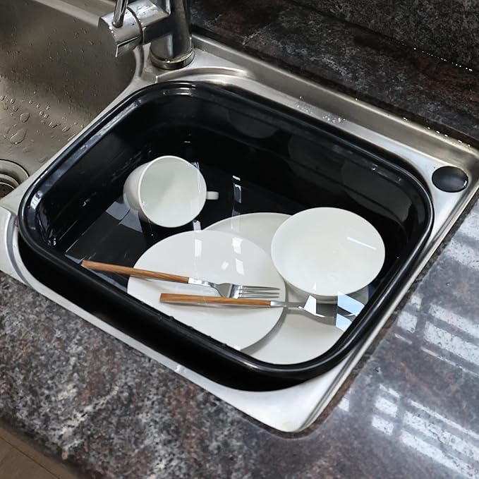 14 Quart Rectangular Plastic Washing Basins Plastic Dishpans for Sink Black 4 Packs